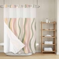 thumbnail image 6 of No Hook Shower Curtain with Snap in Liner, Light Green Pink Stripes Waterproof Fabric Bathroom Curtain Mesh Top Window, Low Saturation Colorful Pattern Shower Curtains 60x72in, 6 of 9