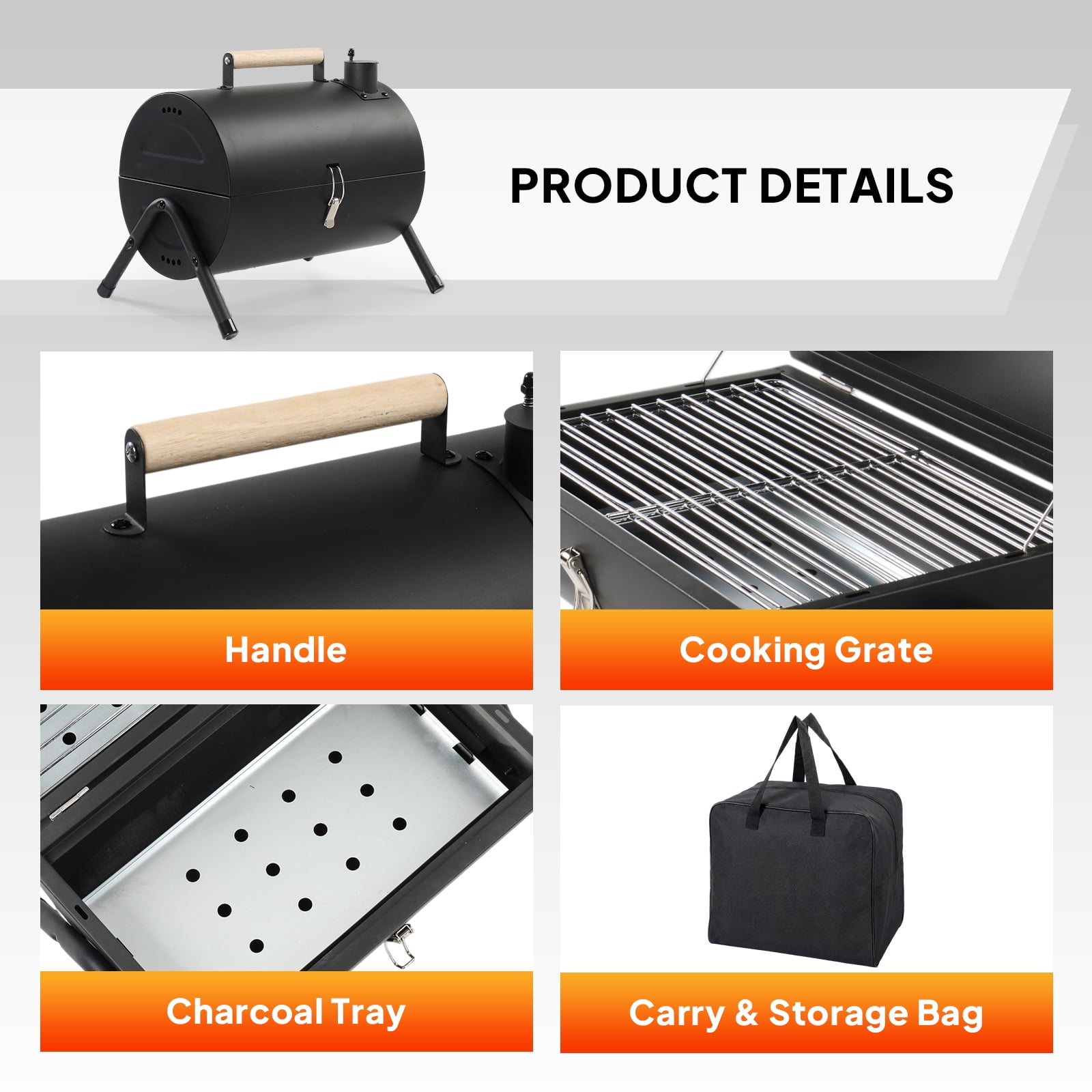 Portable Charcoal Grill 16.3In Tabletop Outdoor Stove Double Sided Stainless Steel Carbon Griller Lightweight BBQ Camping Backyard Patio Picnic Carry Bag Included Easy Clean Ash Catcher Iron Frame