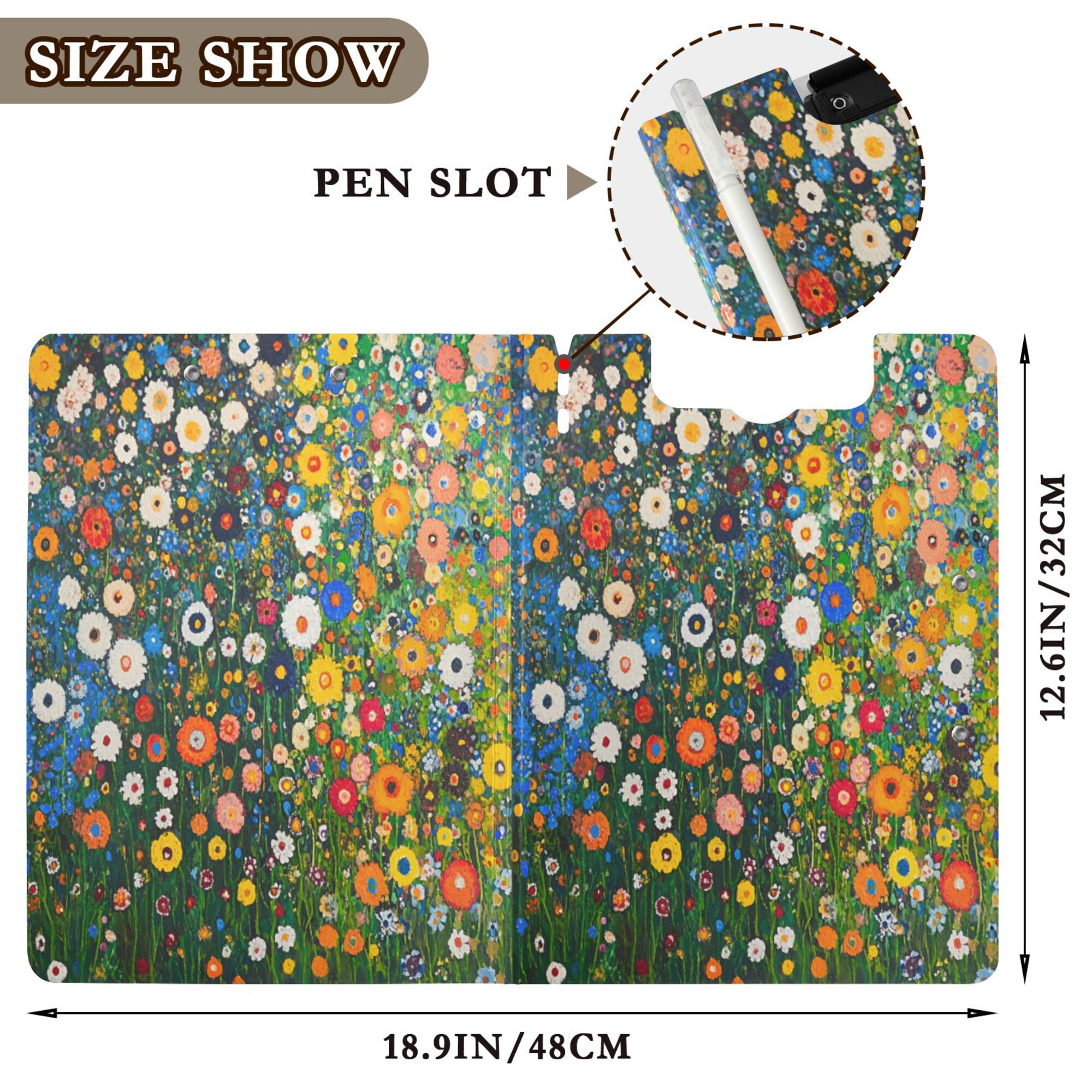 FORMRS A4 Clipboard Folder with Pen Holder Horizontal Foldable School Office Binder, Green Floral Garden