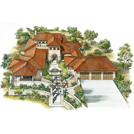 010-18: Mediterranean Spanish 3 Bed, 3 Bath Luxury Home Plan, 4297 Sq Ft: Full Blueprints with License to Build by Home Plan Marketplace - Lesuto