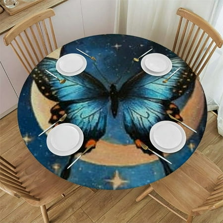 

Patifu Butterfly Stars Crescent Round Tablecloth 100% Polyester Stain-Resistant Washable for Indoor Outdoor Restaurants Weddings Parties - Waterproof Full Width Single-Sided Printing 38 -42