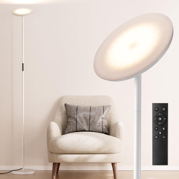 PreeOtti Modern LED Floor Lamp - Remote & Touch Control, Sky Torchiere Standing Lamp, Fully Dimmable, 3 Color Temperatures, Ideal for Living Room & B