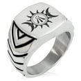 thumbnail image 1 of Stainless Steel Celtic Awen Arwen Sun & Moon Chevron Pattern Biker Style Polished Ring, 1 of 1