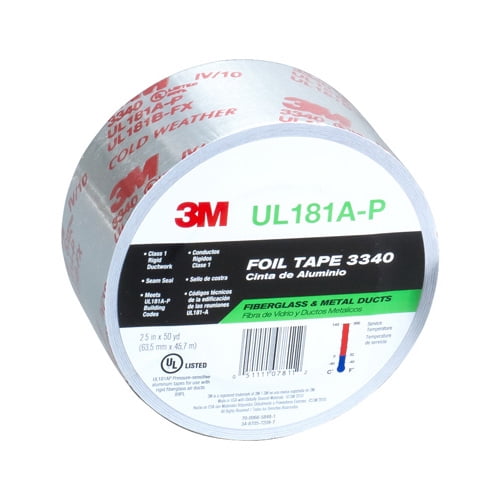 3M 3340 2 1/2" x 150'  Foil Tape UL181A-P Fiberglass & Metal Ducts 