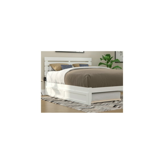 HomeStock Timeless Trends Trundle Bed Twin, White, Solid Hardwood with a Non-Toxic Finish - 72.75"L x 38"W x 10.25"H