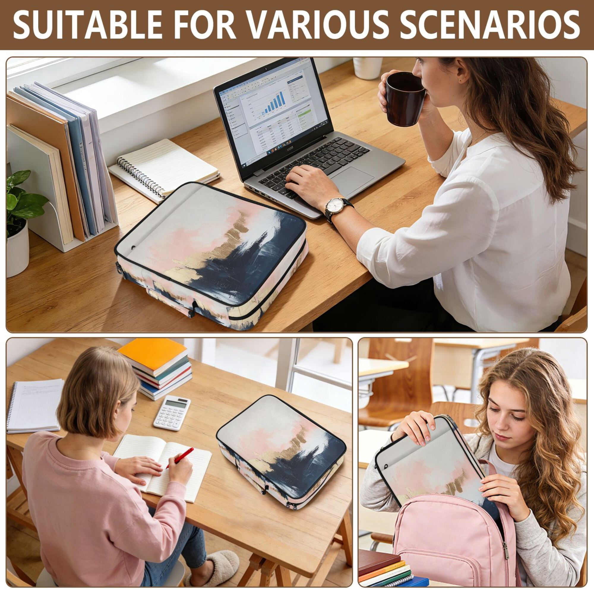 FORMRS Accordion File Folder A4 Size 7-Pocket Expanding Document Organizer Bag with 3 Ring Binder, Abstract Landscape