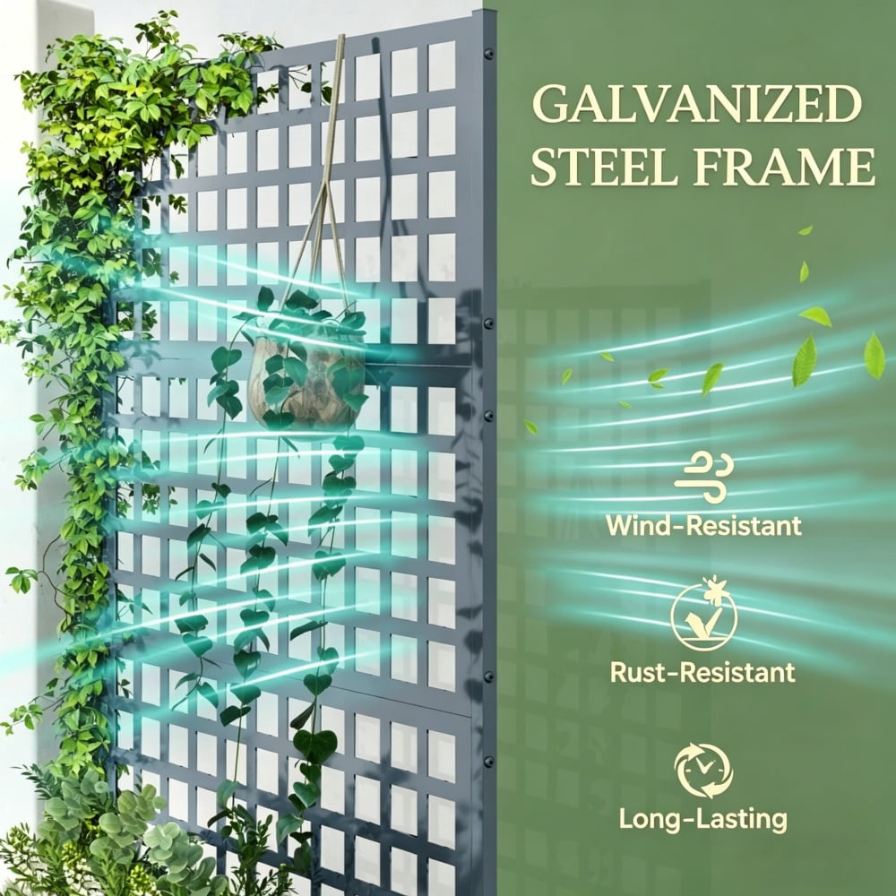 Metal Raised Garden Bed, Galvanized Planter Box with Trellis for Garden, 43" x 16" x 70" Gray