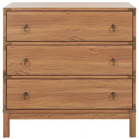 SAFAVIEH Galio Contemporary 3 Drawer Chest Oak/Gold (30.7 in. W x 18.5 in. D x 30.6 in. H)