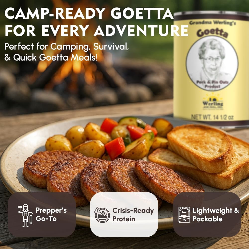 (Pack of 6) Werling & Sons Grandma Werling’s Goetta 14.5 Oz Canned Food Fully Cooked Pork & Pin Oats Traditional German Style Canned Meat Shelf Stable for Emergency Storage, Camping & Quick Meals