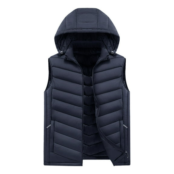FDGIU Men's Thickened Quilted Puffer Vest - Winter Warm Sleeveless Jacket with Zip Pockets for Hiking Travel, Lightweight Outerwear