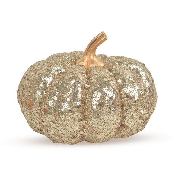 Golden Sequined Decorated Pumpkin 12x17cm Material Home Festival Ornament Head Bust Sculpture Decorative Figures for Shelves Life Jacket Ornament Abstract Sculptures Family Sculpture of 3 Outdoor