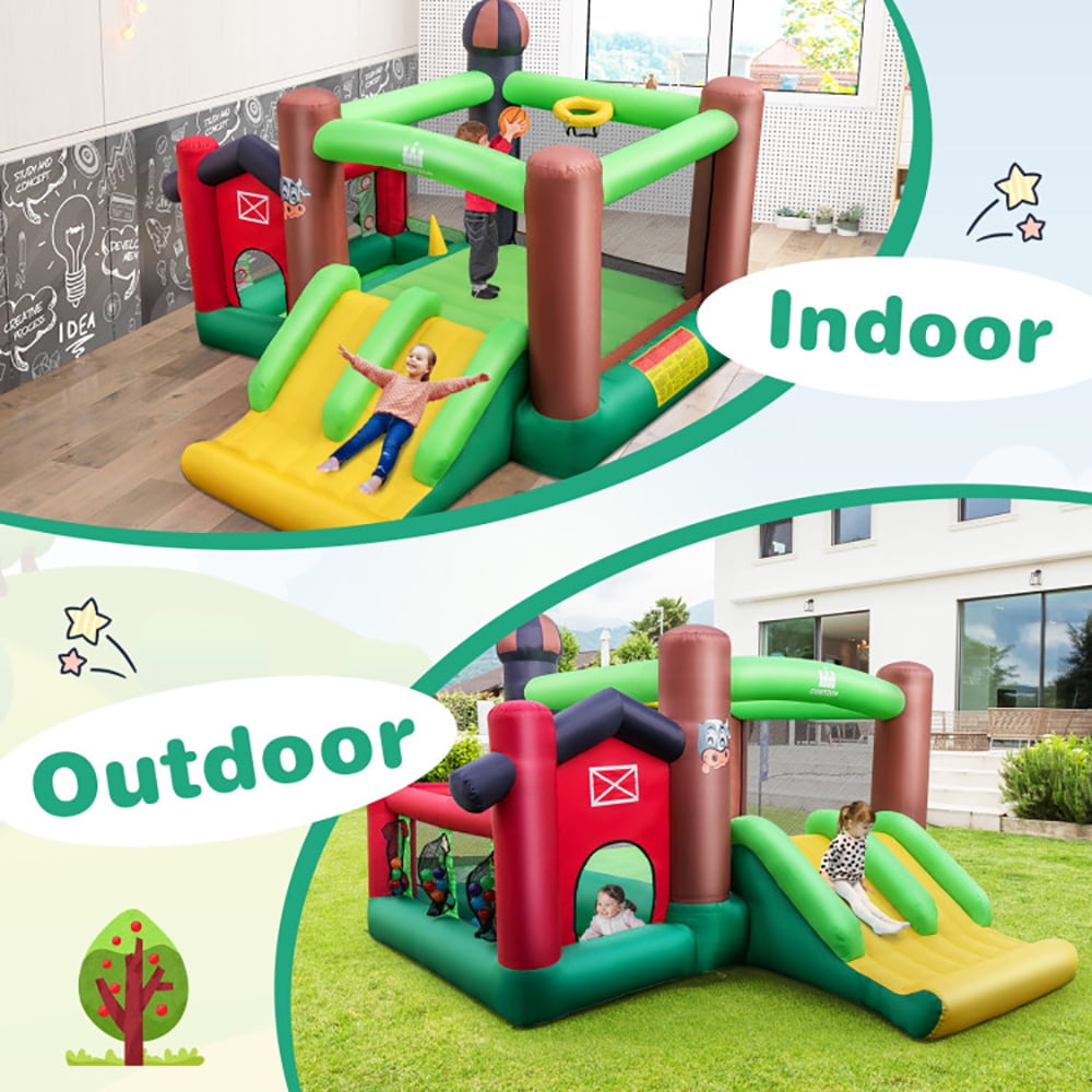 Aimee Lii Farm Themed 6-in-1 Inflatable Castle with Trampoline and 735W Blower, Bounce House for Kids 3-10