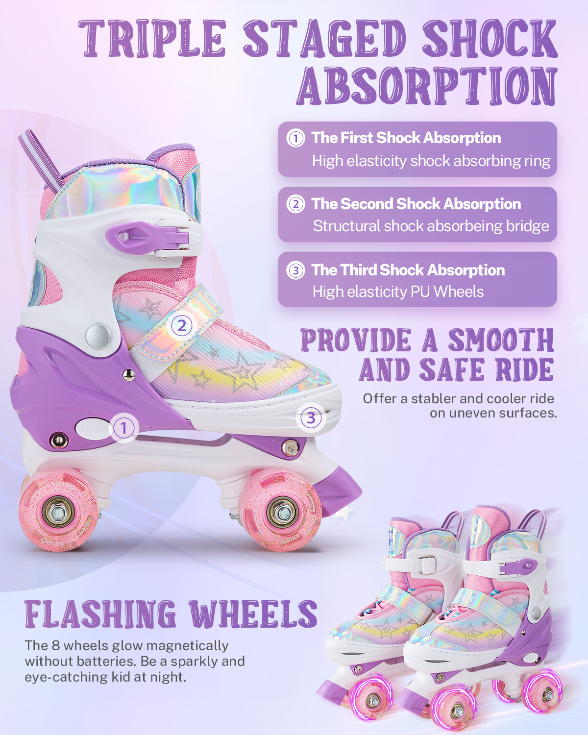 Gonex Roller Skates for Girls Boys 4 Size Adjustable Quad Skates with Light up Wheels