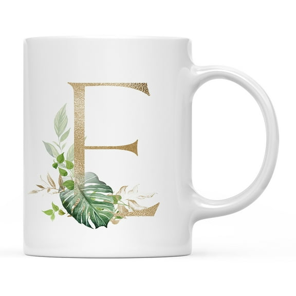 Koyal Wholesale Ceramic Coffee Mug, Exotic Tropical Monogram, Letter E