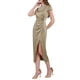 thumbnail image 4 of INSPIRE CHIC Vestido de fiesta de satén con cuello barco, mangas cortas, abertura lateral y fruncido para mujer XL rojo, 4 of 5