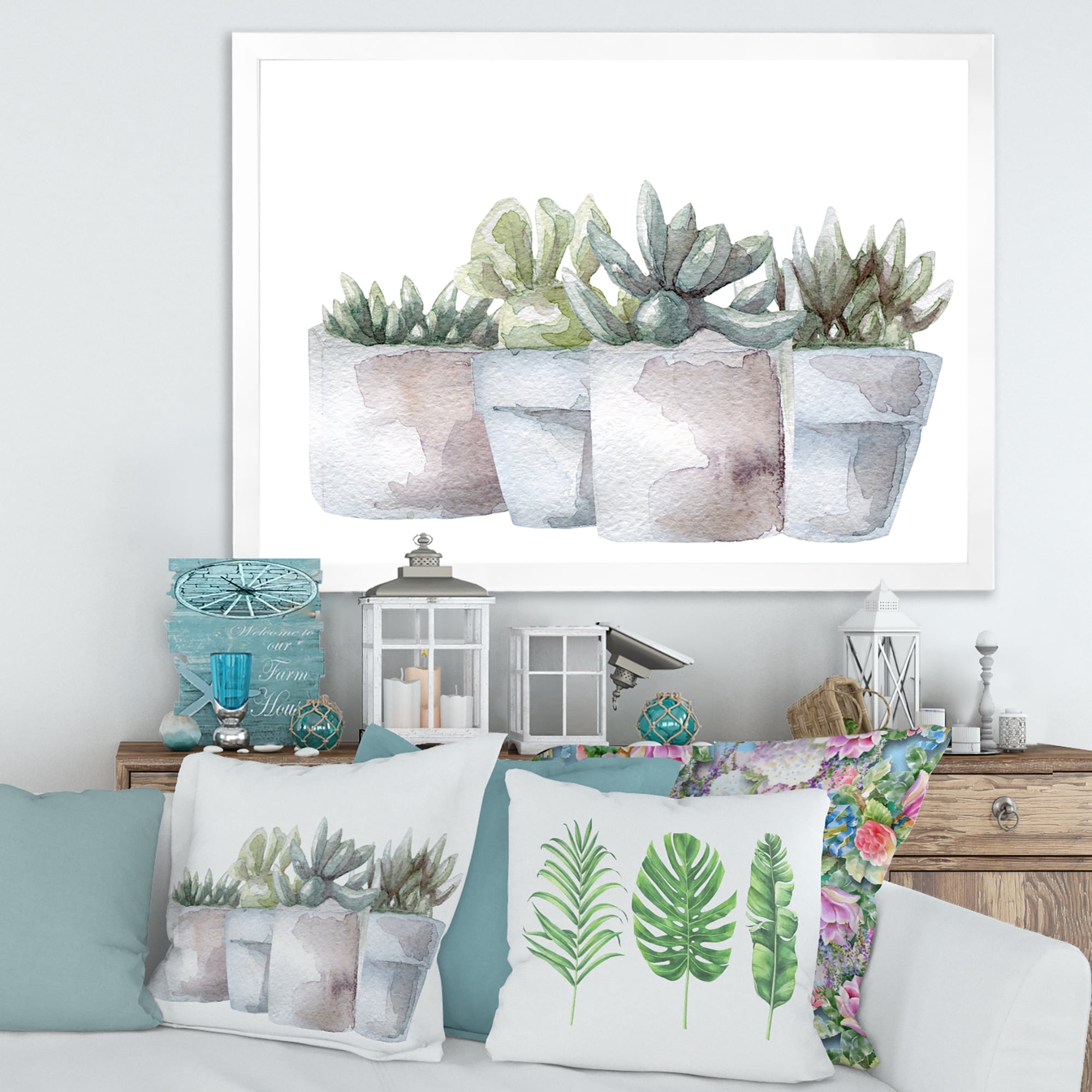 Designart 'Succulent and Cactus House Plants III' Farmhouse Framed Art Print