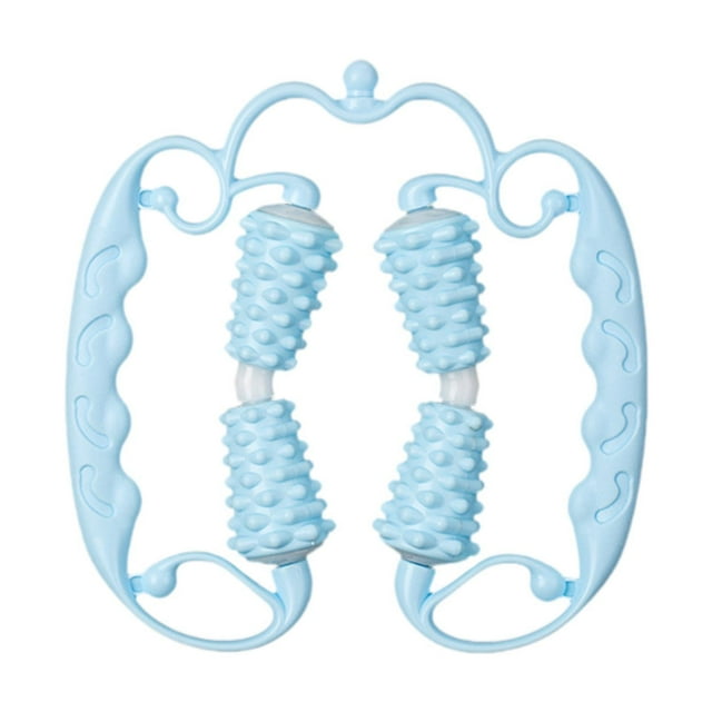 Rodillo de masaje muscular de mano para celulitis, masajeador de piernas y fascia con 4 ruedas para correr, yoga, gimnasio y ejercicios de estiramiento. Azul