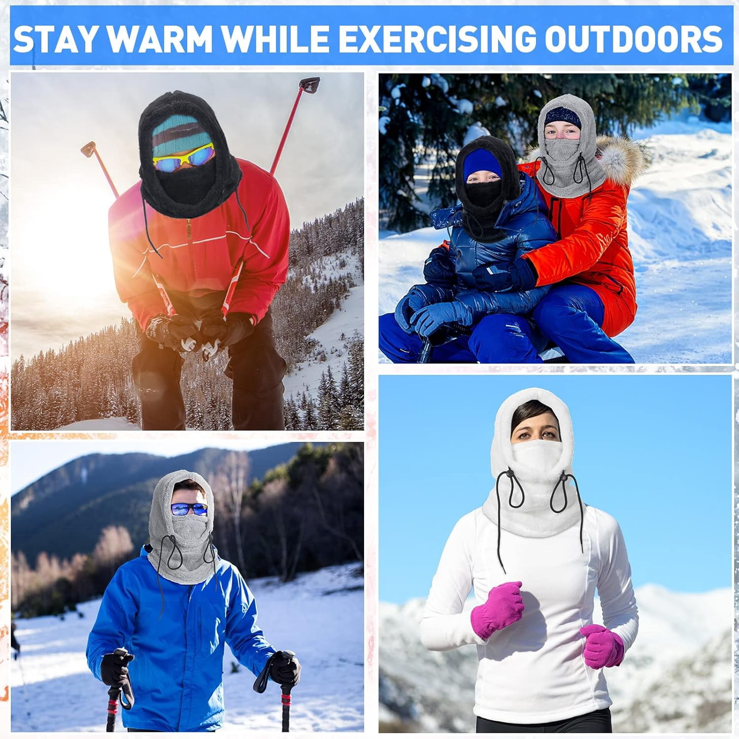 3 Pcs Winter Balaclava Face Mask for Women Men Ski Mask Flannel Hood Warm Face Cover Hat Scarf Wind Resistant Beanie
