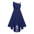 thumbnail image 2 of Alvivi Kids Chiffon Flower Girl Dress One Shoulder Wedding Birthday Party High Low Hem Ball Gown Navy Blue 10, 2 of 6
