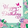 Floral Fairy Sparkle 2 Ply 12 7/8" x 12 7/8" "Happy Birthday" Luncheon Napkins,Pack of 16,6 Packs