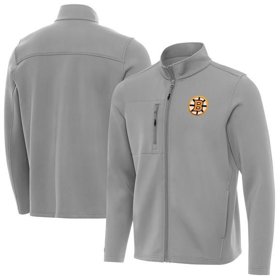 Men's Antigua Gray Boston Bruins Objection Double-Brushed Full-Zip Jacket