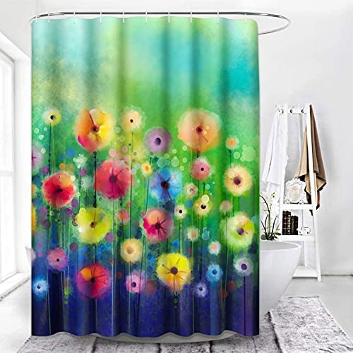 72x72'' Bathroom Waterproof Fabric Shower Curtain 12 Hooks Blooming Flowers 