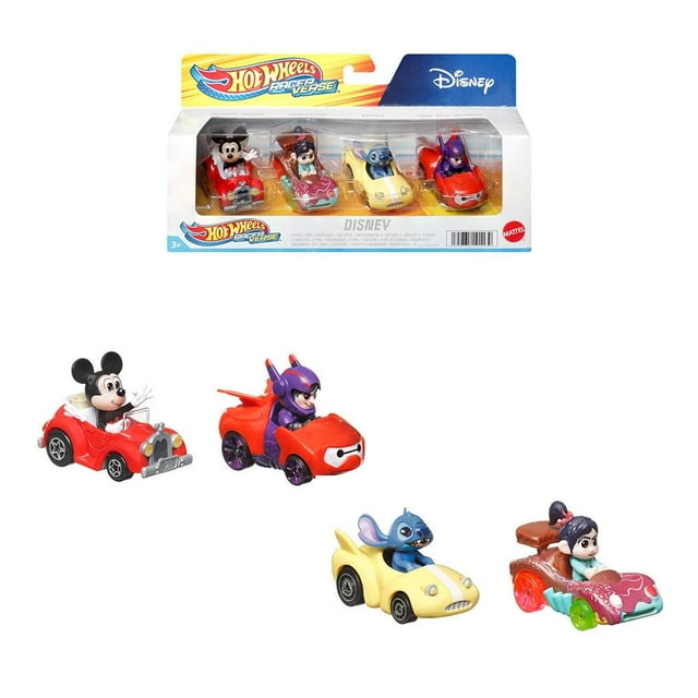 Vehículo de Juguete Hot Wheels Racerverse Paquete de 4 de Personajes de Disney con Hero