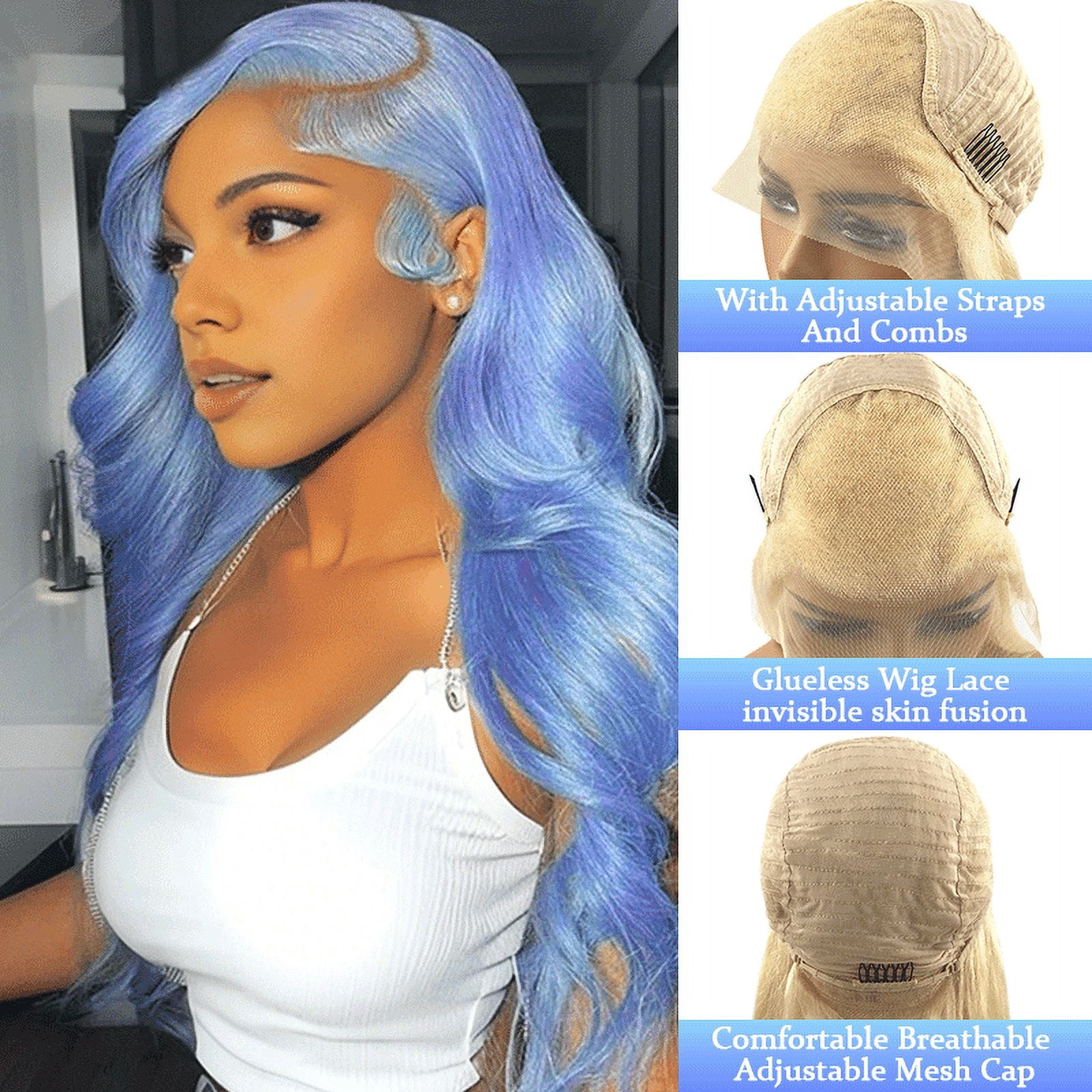 Blue Colored 13x4 Lace Front Wig Body Wave Brazilian Remy Human Hair Wigs Preplucked Natural Hairline High Density Elegant Hairstyle For Women Daily&Birthday&Wedding Use Wig 180 Density 18 Inch