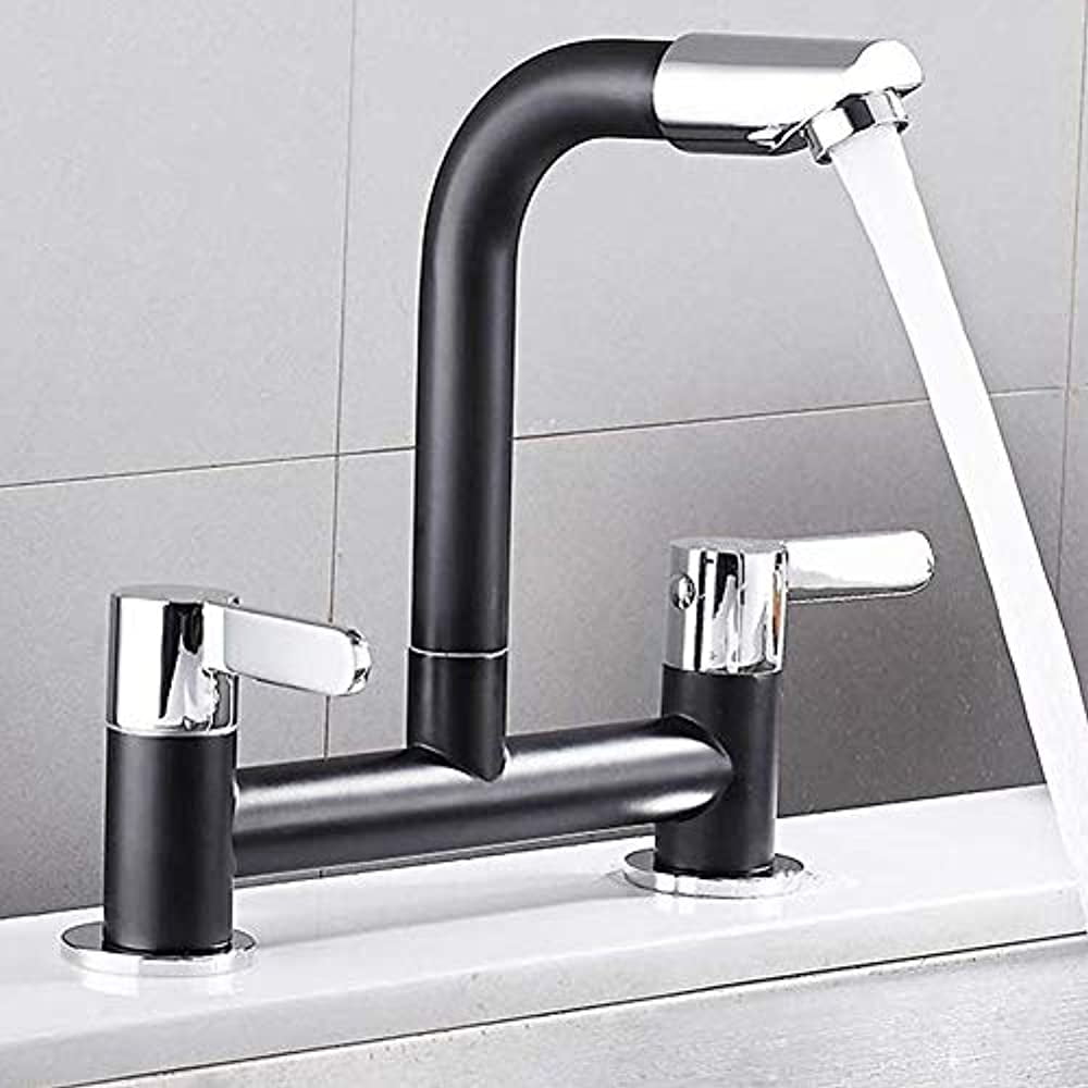 Modern Dual Lever Kitchen Sink Tap 2 Hole Mixer Taps Brass Chrome Deck Faucet 