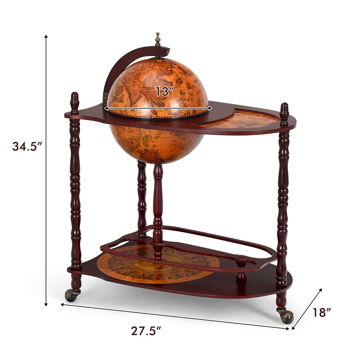 Costway Wood Globe Wine Bar Stand 34 H 16th Century Italian Rack