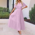 thumbnail image 2 of HXWCHs Robe d'Extérieur Femme Fluide Col en V Ceinture à Nouer Robe d'Été Décontractée Confortable Plage Évasée Maxi pour Printemps Rose m, 2 of 7