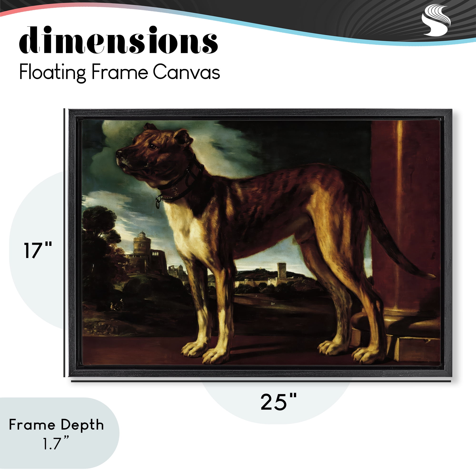 Stupell Industries Historical Aldrovani Dog Black Framed Floater Canvas Wall Art, design by Lil' Rue