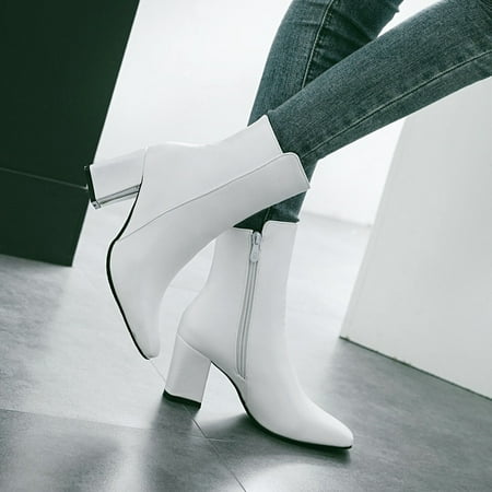 

Njoeus Women s Winter Solid Color Lean Square Toe Elastic High Heel Sleeve Medium Boots