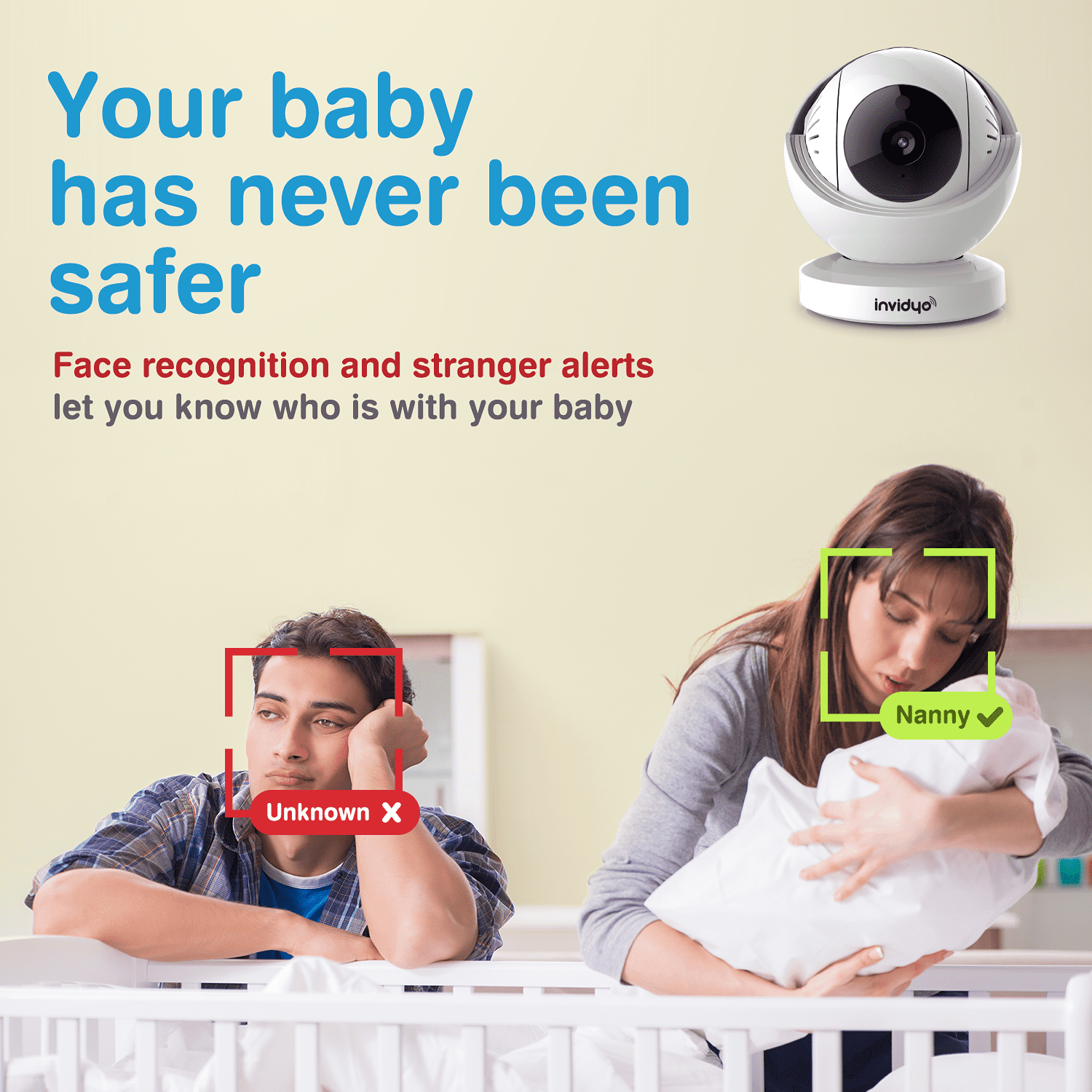 invidyo A.I Video Baby Monitor with Crying Detection Stranger Alerts and 