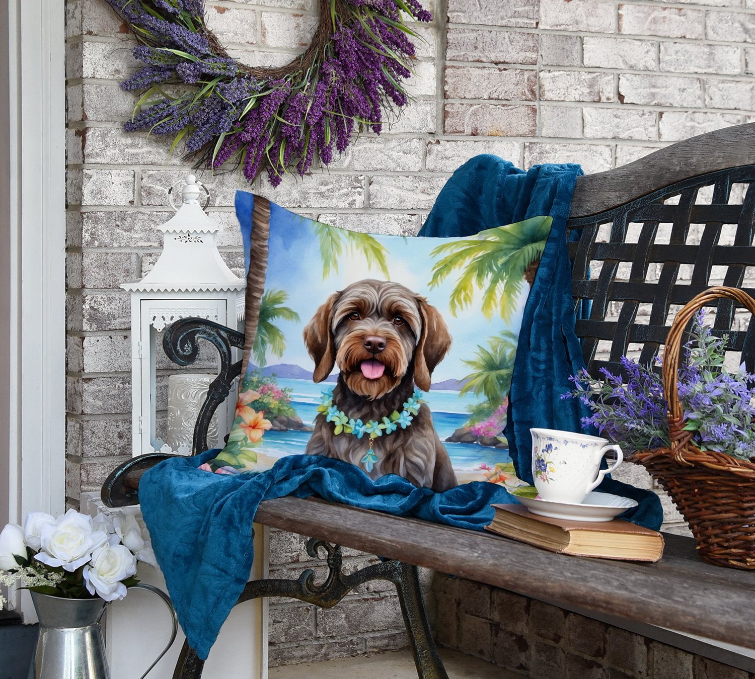 Wirehaired Pointing Griffon Luau Throw Pillow 18 in x 18 in