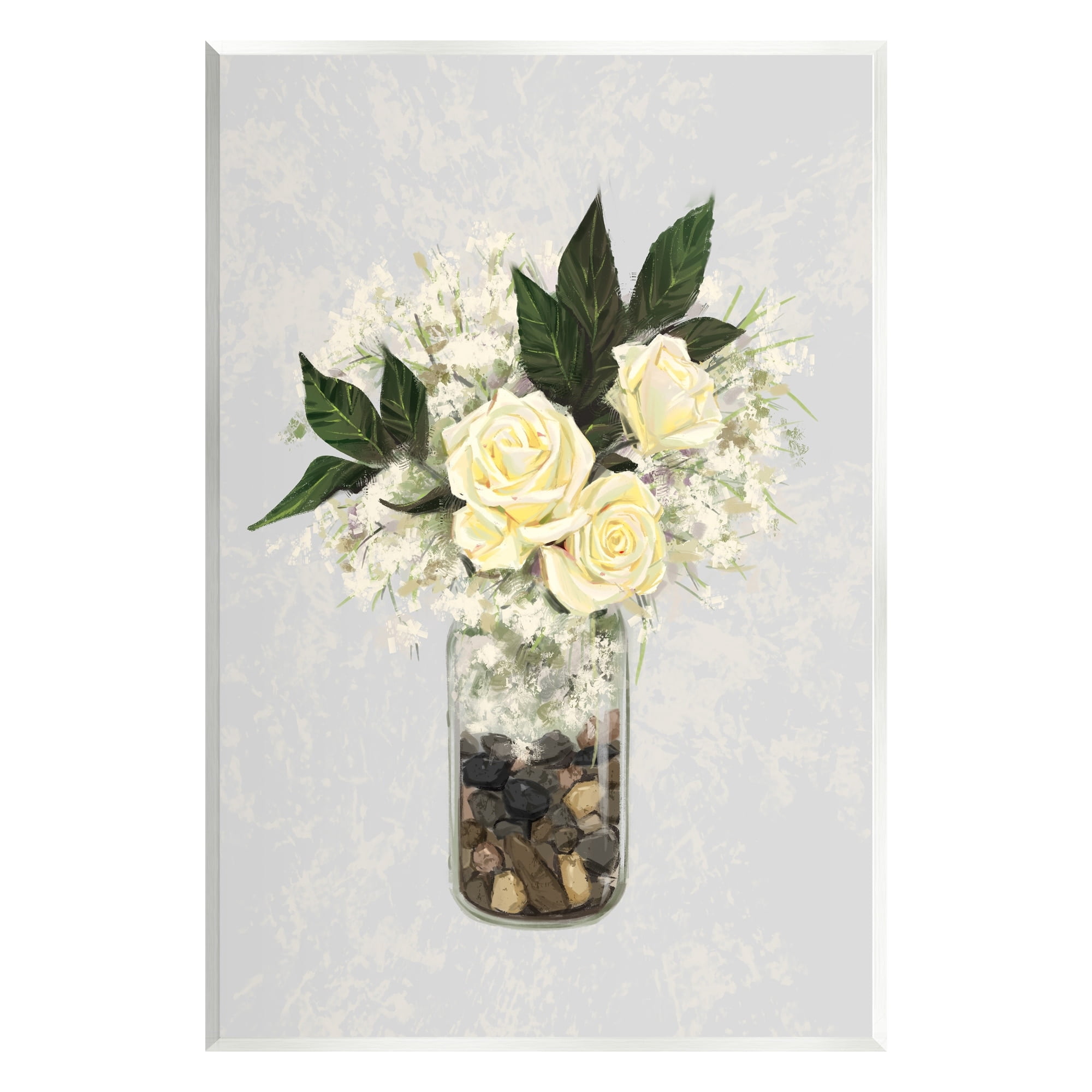Stupell Industries Yellow Rose Flower Bouquet Decorated Rocks Vase Graphic Art Unframed Art Print Wall Art, Design by Ziwei Li