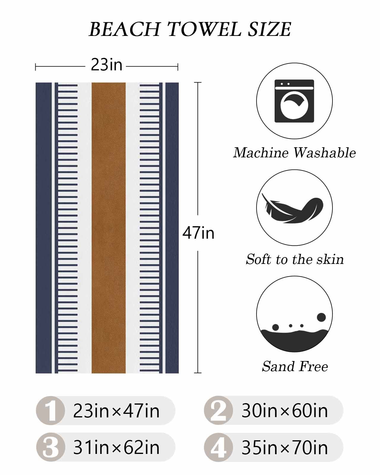 Modern Brown Blue Beach Towels Oversized Super Absorbent, Boho Contemporary Geometric Striped Lightweight Bath Towel Quick Dry Sets For Bathroom/Pool/Rv Camping/Beach Play/Gym Room/Picnic 31"x62"