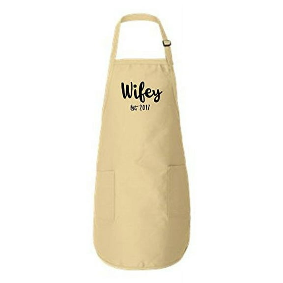 Wifey Est 2017 Full-Length Apron with Pockets Natural One Size