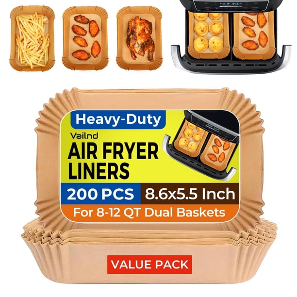Forros para freidora de aire desechables para cesta doble, 200 piezas de forro de papel pergamino rectangular para Ninja DZ201 DZ401 Chefman/COSORI, papel para hornear a prueba de aceite para freidora