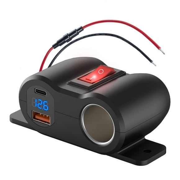 Cargador USB para coche, montaje en superficie, 12 V, con PD30 W, QC18 W y voltímetro