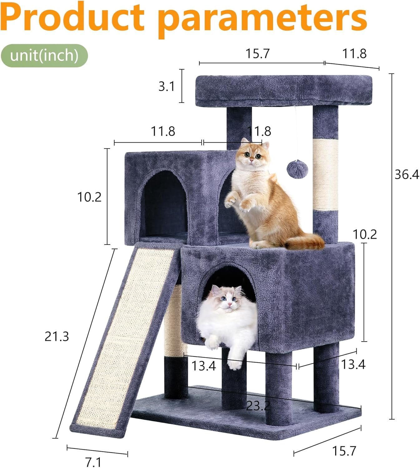FDW Cat Tree for Indoor Cats 36" Cat Tower Multi-Level Indoor Cat Play Condo House with Scratching Posts, Spacious Perch,Dark Grey