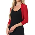 thumbnail image 5 of INSPIRE CHIC Women's Semi Sheer Tops Elegant 3/4 Sleeves Cardigan Bolero Shrug XS Red, 5 of 7