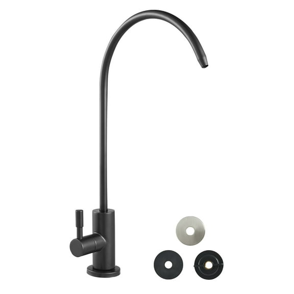 KFFKFF Stainless Steel Faucet, Lead-Free Water Filtration Tap, Reverse Osmosis Faucet with Durable Brass Valve, High Arch Drinking Water Tap for Kitchen Sink, Bar Counter, Cafe, Matte Black