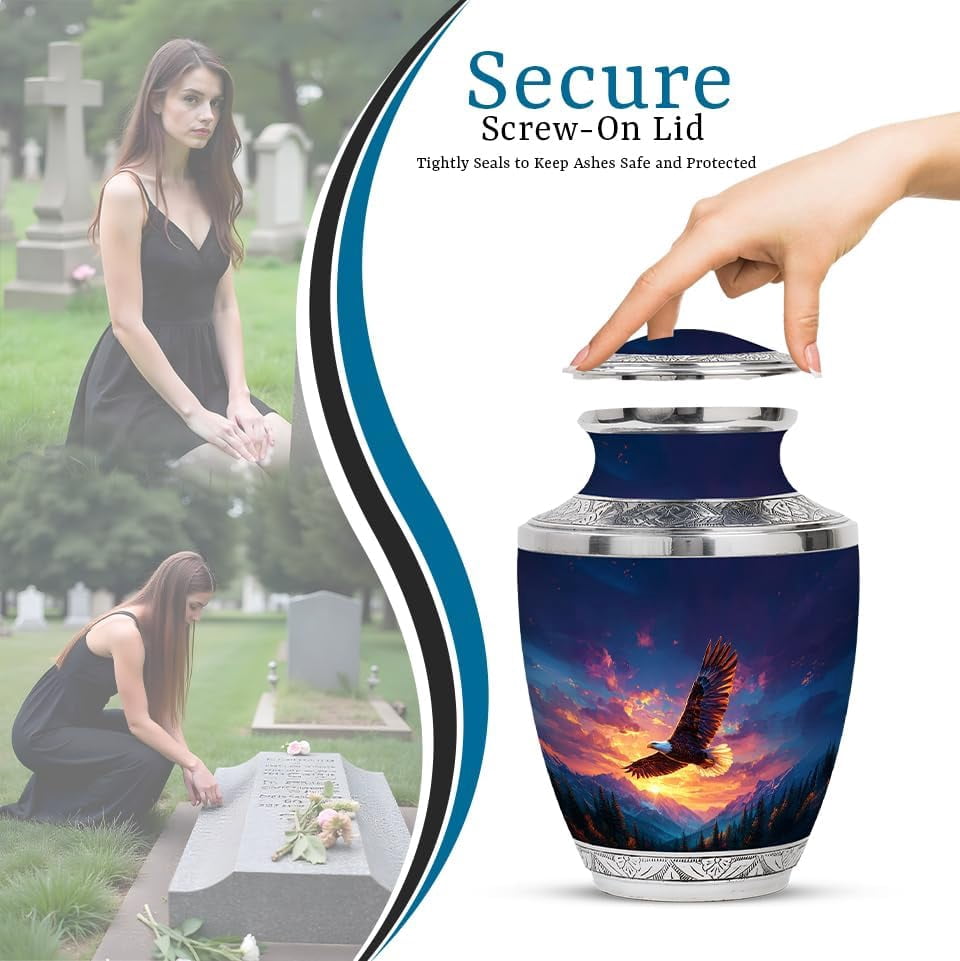Eagle Mountain Sunset Urns for Cremation, Memorial Decorative Urn, Large Funeral Urns for Human Ashes, Keepsake Burial Urn for Ashes Adult Male & Female (Size: 10 Inch 1pcs & 3inch 2 Pcs)