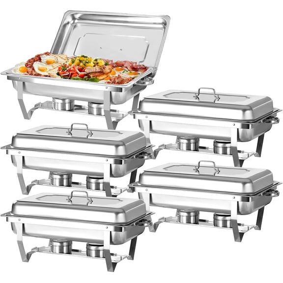 PRIJESSE 5 Pack 9QT Chafing Dish Buffet Set Rectangular Stainless Steel Buffet Catering Warmer Set for Gatherings Banquets, Buffets, Weddings