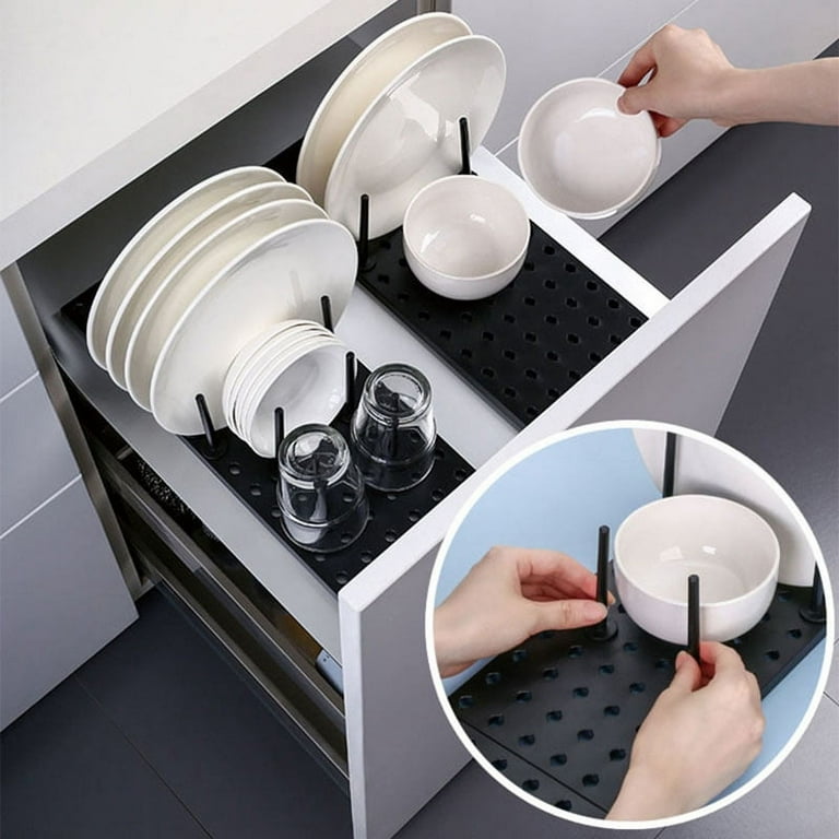Jzenzero Dish Plate Storage Holder Pegboard Drawer Organizers For Cupboards And Cabinets