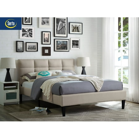 - Serta Zola Bed in a Box: Classic upholstered platform bed with tufted headboard and low-profile footboard