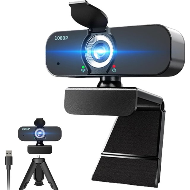1080P Webcam for Computer/Laptop/Desktop/PC, External Camera with Microphone, USB Plug&, Auto Low Light Correction, Privacy Cover, Tripod, Wide Angle for Meeting/Online Video/Zoom