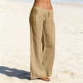 thumbnail image 4 of Lumtrix Flowy Linen Pants for Women Wide Leg Low Rise Trousers with Elastic Waist Casual Pants with Pockets for Beach Travel Khaki 2XL, 4 of 7