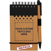 100 Recyclable Spiral Small Notebooks Pack - Customizable Text, - 60 Lined Pages - Black